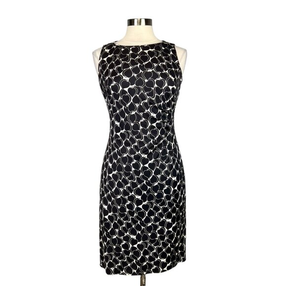 Kay Unger Womens Black White Silk Sheath Dress Sleeveless Ruched size 8 - Picture 1 of 13
